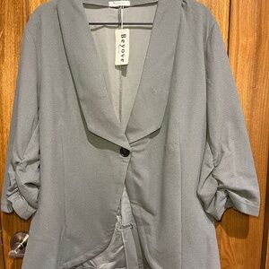 Beyove Women’s Blazer - gray knit ruched 3/4 sleeve